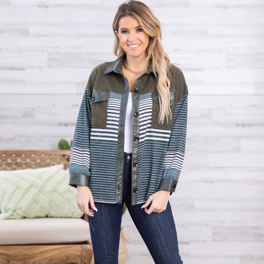 Ces Femme Green and Blue Striped Jacket